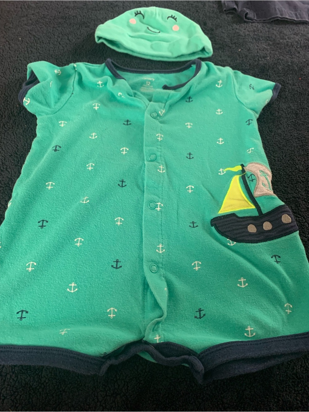 Carter's Sea Green Nautical Anchor Romper with Sailboat Hat